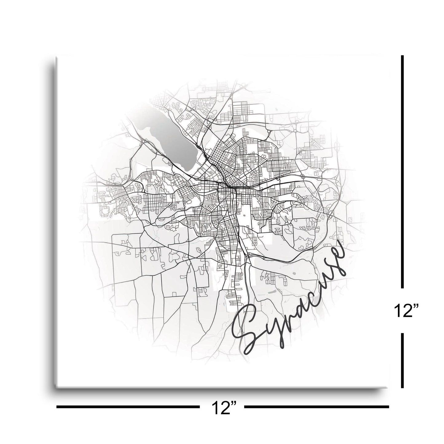 Minimalistic B&W New York Syracuse Faded Circle Map | Hi-Def Glass Art | Eaches | Min 1