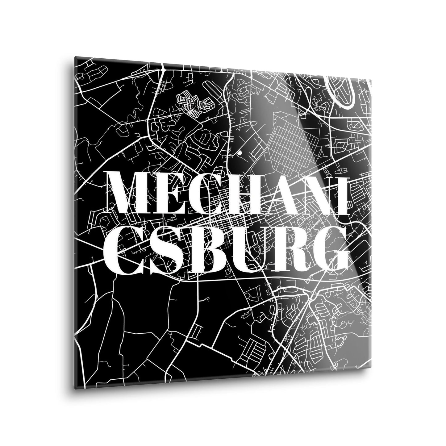 Minimalistic B&W Pennsylvania Mechanicsburg Map | Hi-Def Glass Art | Eaches | Min 2