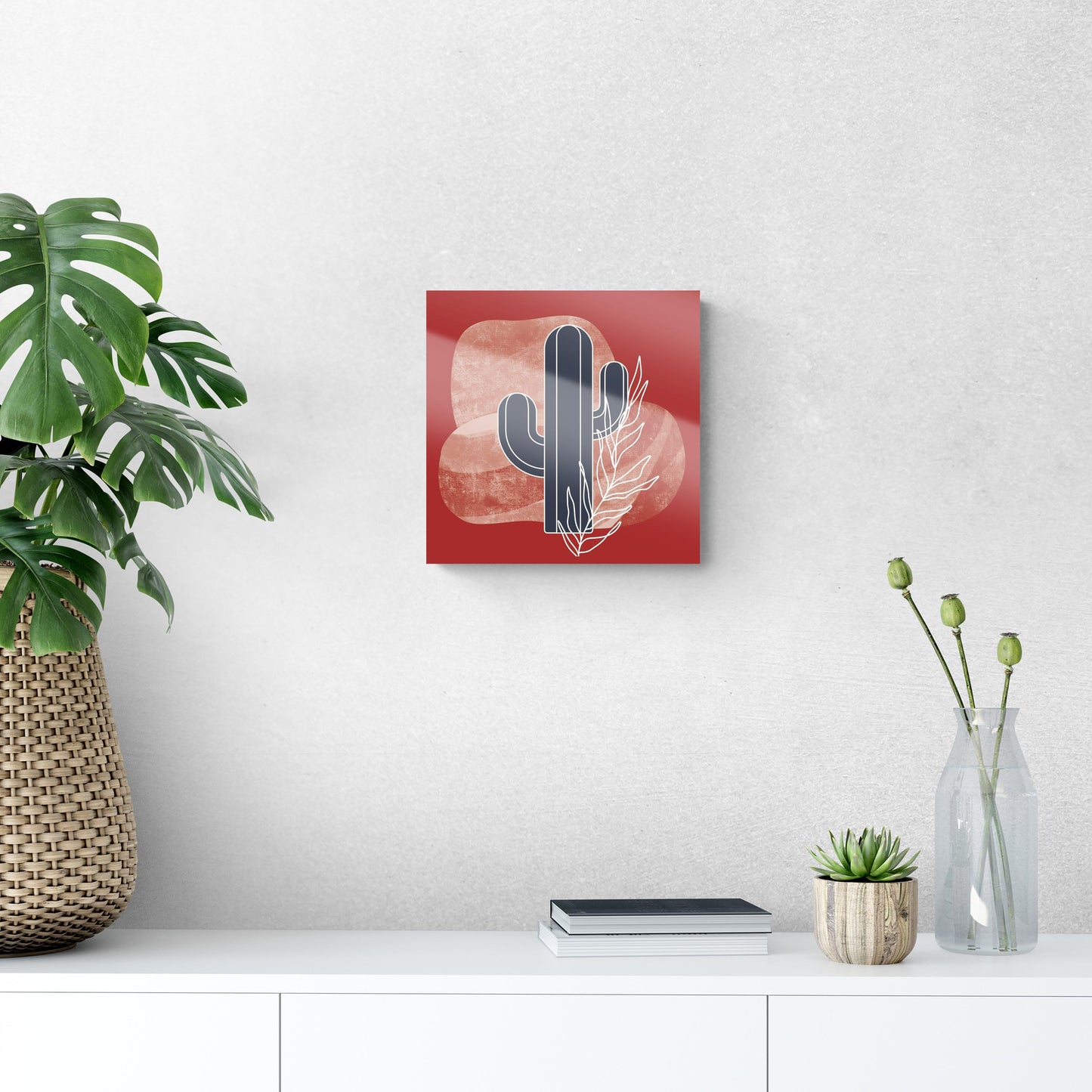 Modern Minimalist Texas Colors Cactus | Hi-Def Glass Art | Eaches | Min 1