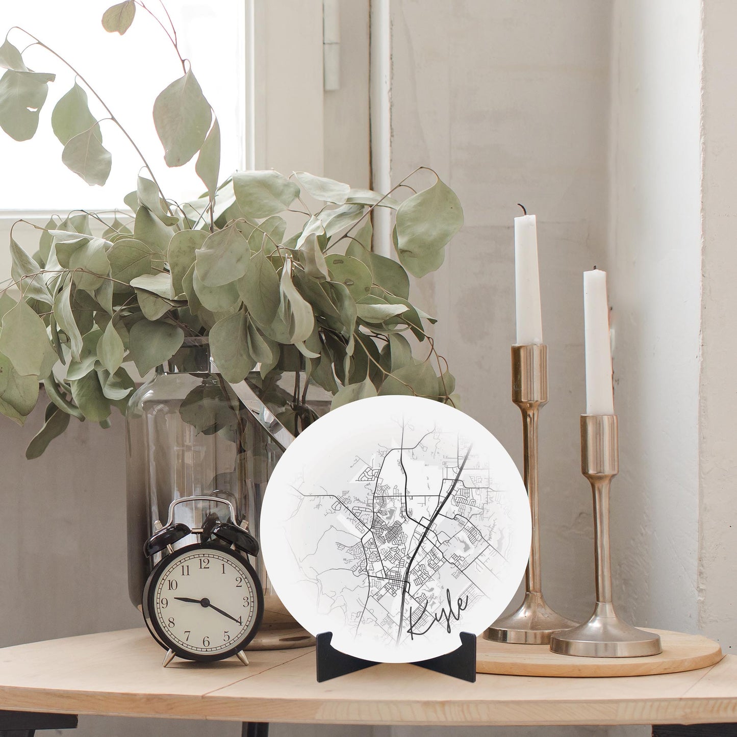 Minimalistic B&W Texas Kyle Circle Map | Wood Sign | Eaches | Min 1
