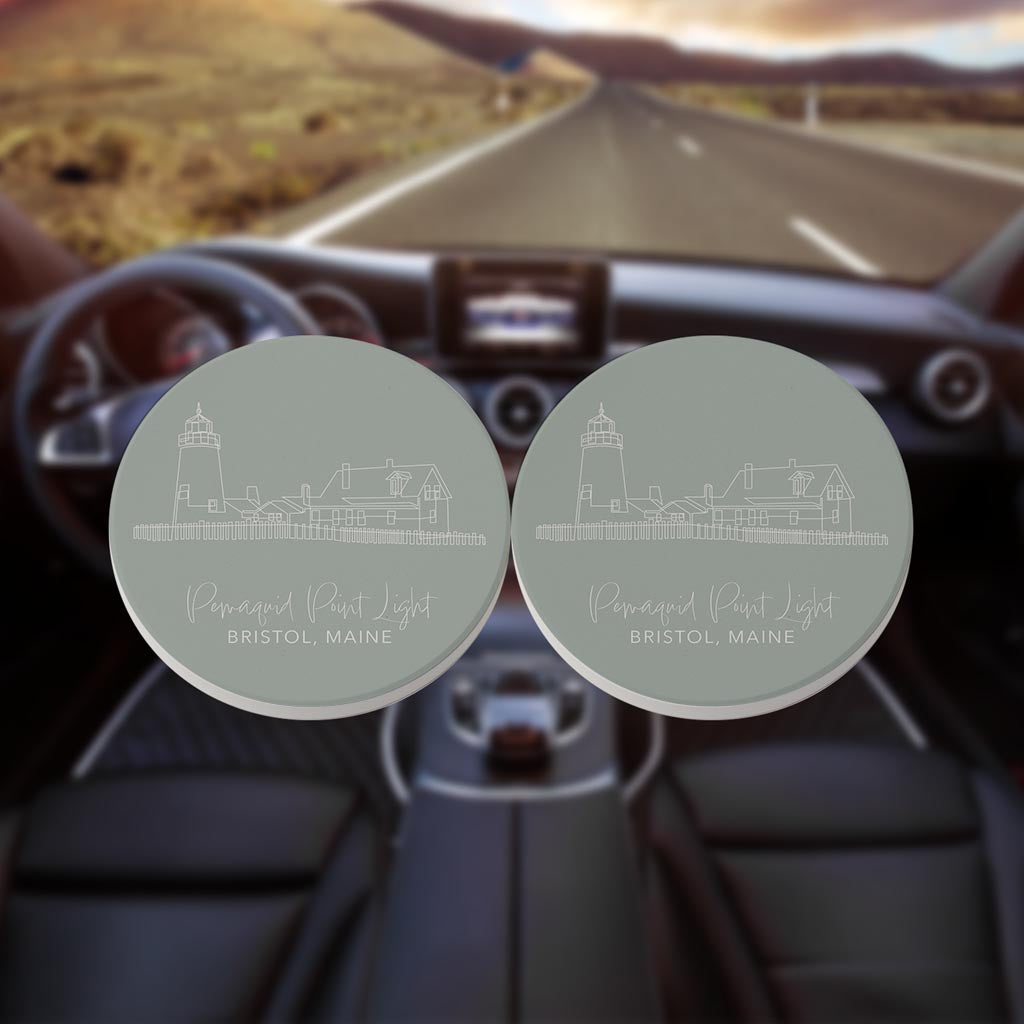 Pemaquid Point Light Muted Coastal | Absorbent Car Coasters | Set of 2 | Min 4