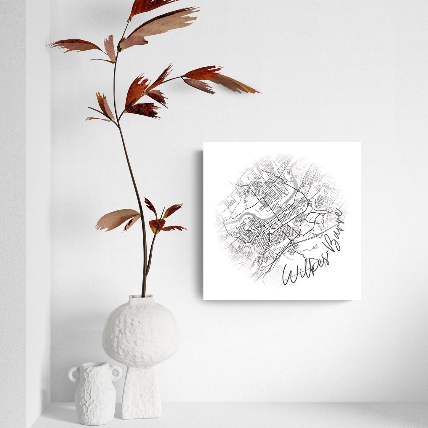 Minimalistic B&W Pennsylvania Wilkes Barre Circle Map | Hi-Def Glass Art | Eaches | Min 2