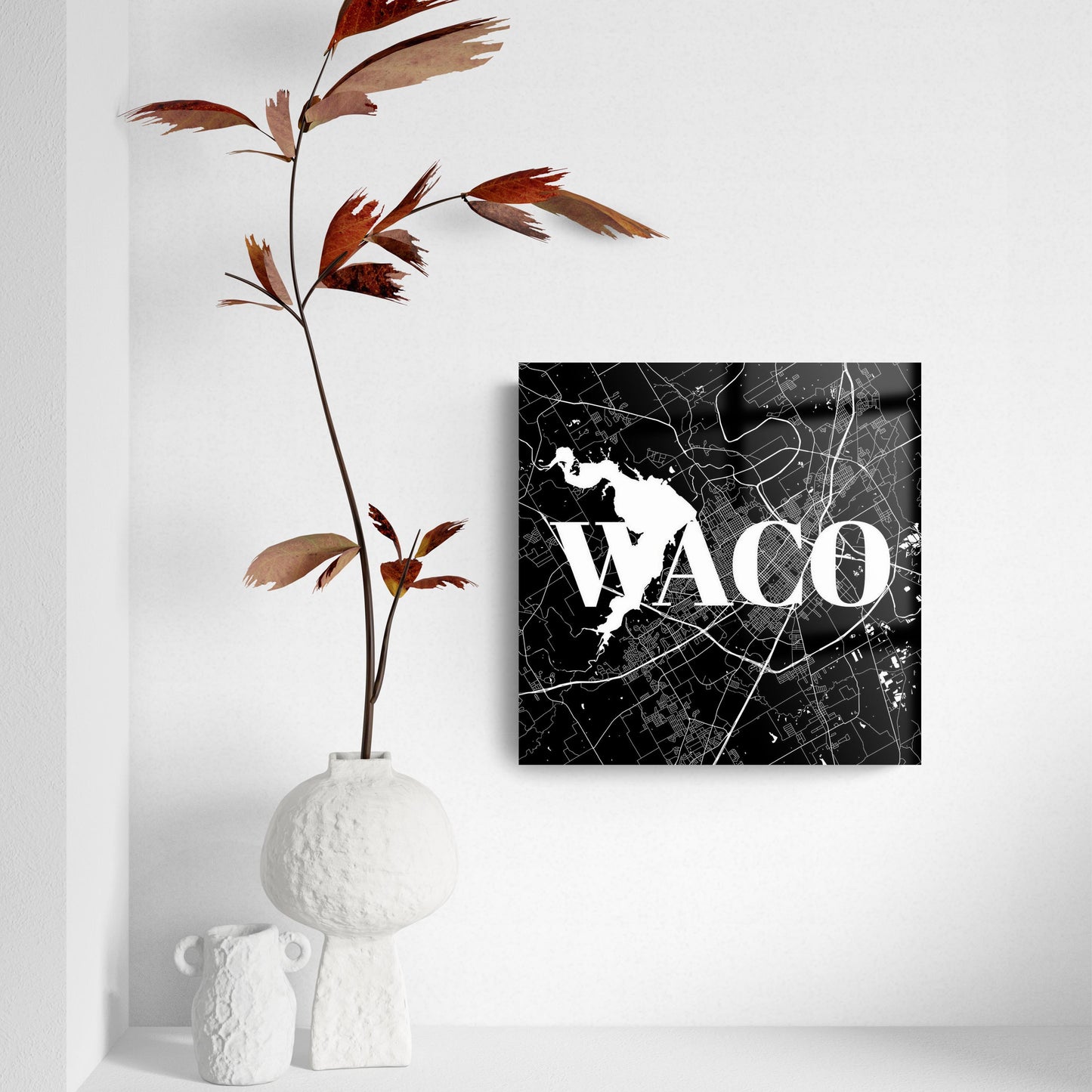 Minimalistic B&W Texas Waco Map | Hi-Def Glass Art | Eaches | Min 2