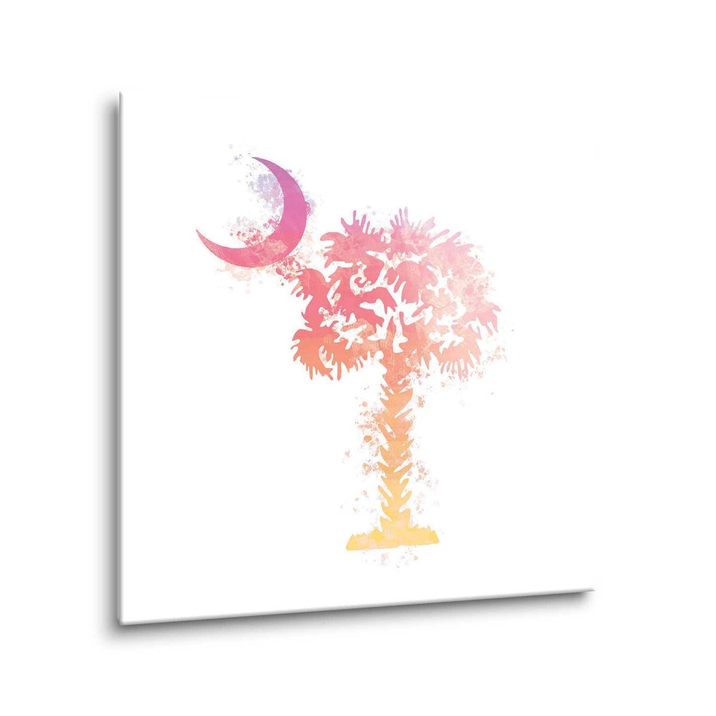 South Carolina Pink Water Color Palm Trees On White | Hi-Def Glass Art | Eaches | Min 2