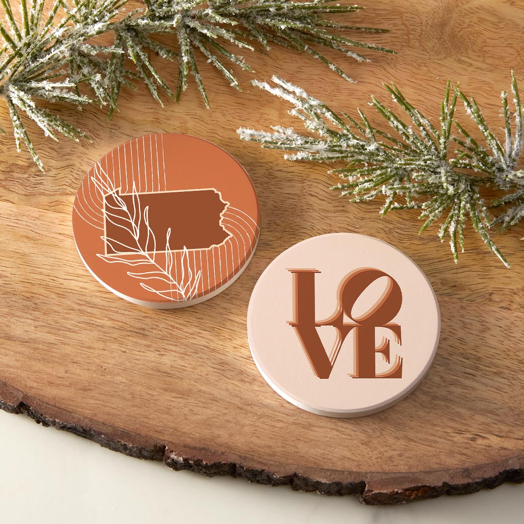 Modern Minimalist Pennsylvania State Love Light| Absorbent Car Coasters | Set of 2 | Min 4