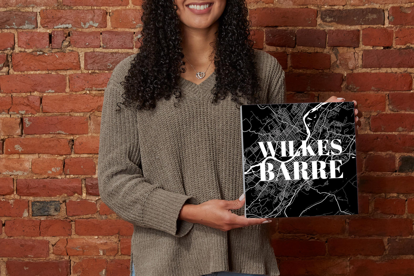Minimalistic B&W Pennsylvania Wilkes Barre Map | Wood Block | Eaches | Min 2