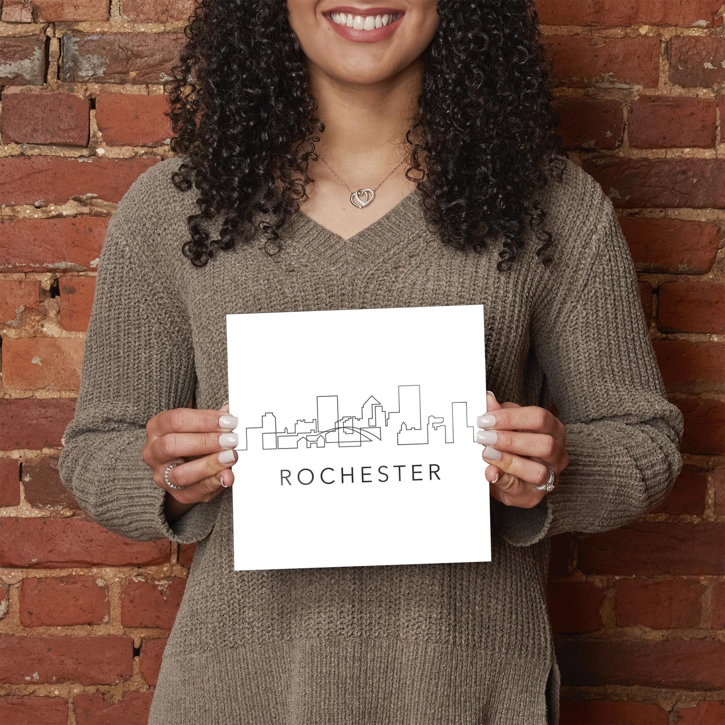 Minimalistic B&W New York Rochester Skyline | Hi-Def Glass Art | Eaches | Min 2