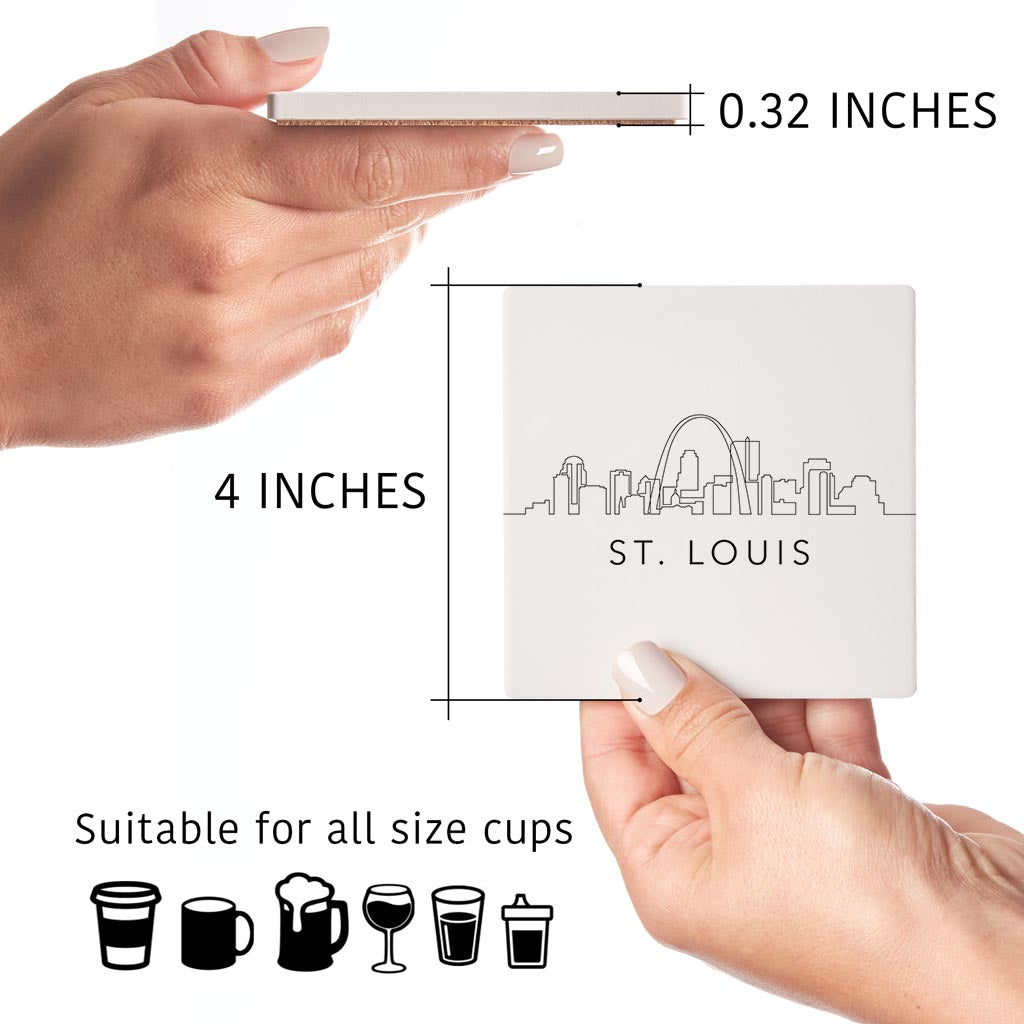 Minimalist B&W Missouri St Louis Skyline | Absorbent Coasters | Set of 4 | Min 2