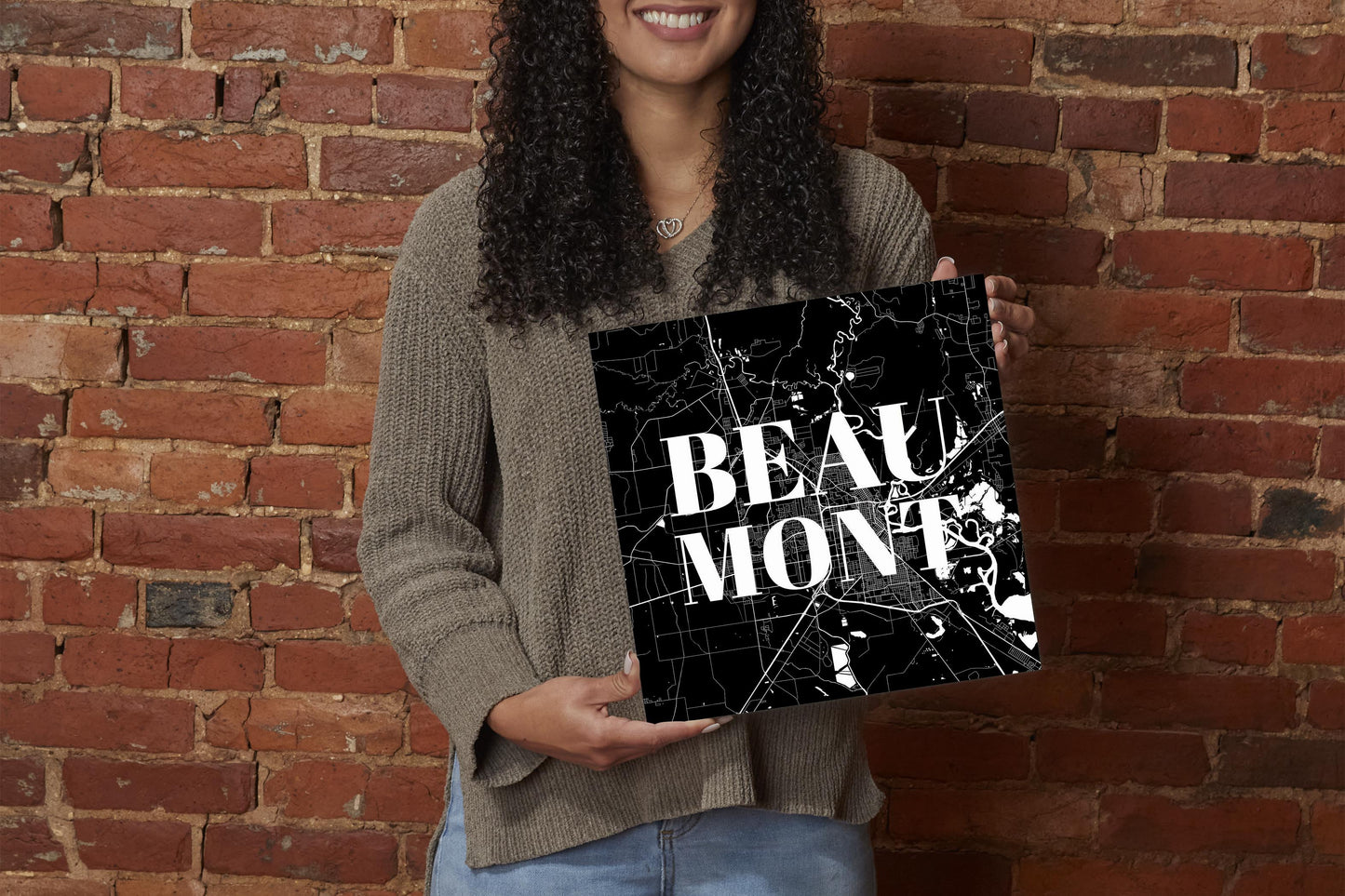 Minimalistic B&W Texas Beaumont Map | Wood Sign | Eaches | Min 2