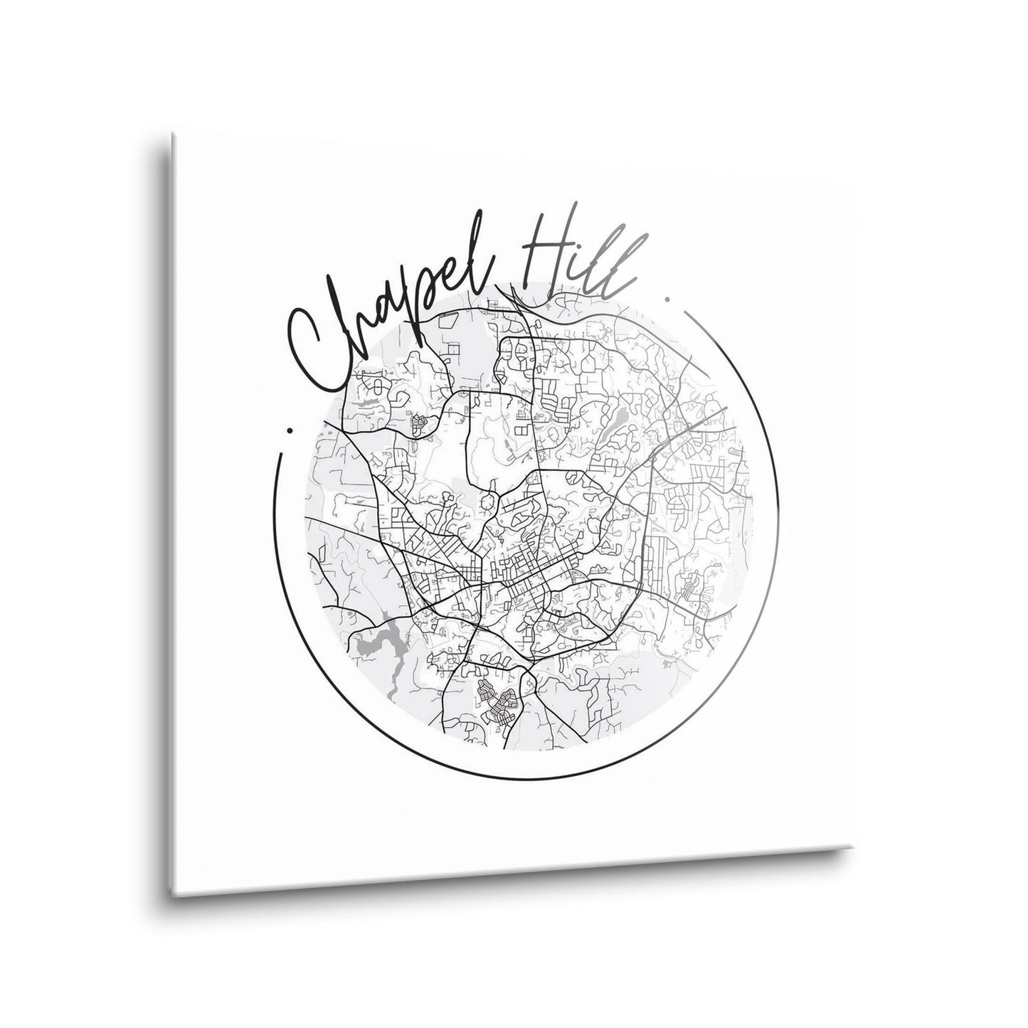 Minimalistic B&W North Carolina Chapel Hill Circle Map | Hi-Def Glass Art | Eaches | Min 2