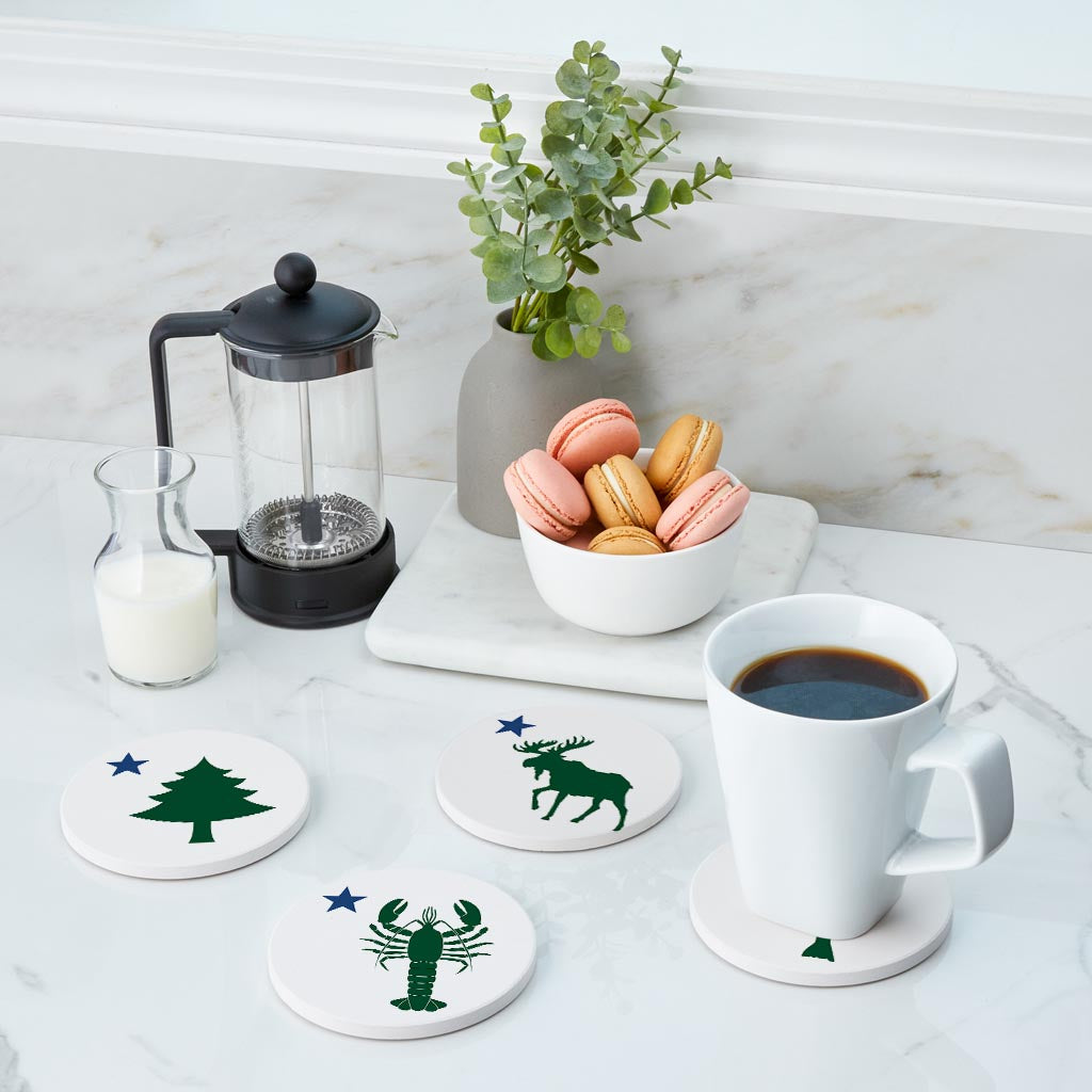 New England Star With Icons| Absorbent Coasters | Set of 4 | Min 2