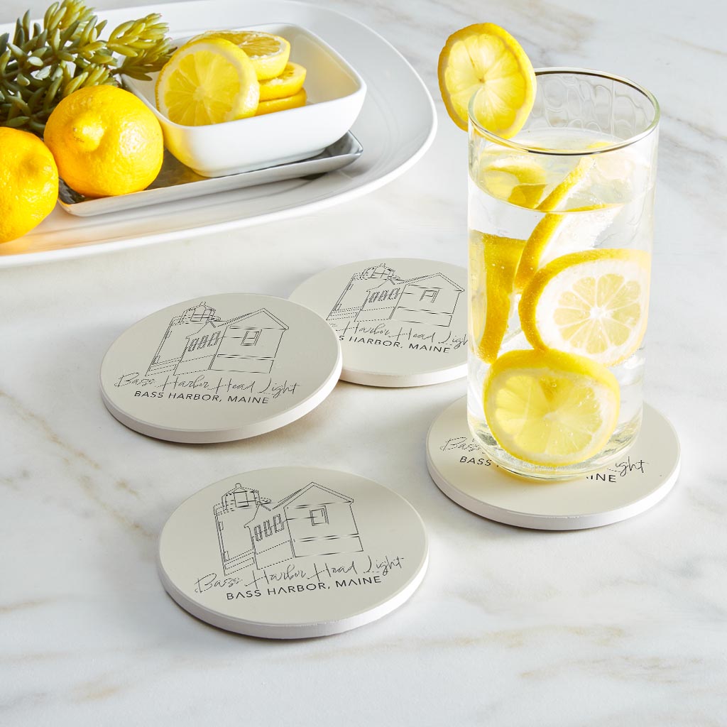 Bass Harbor Head Light Muted Coastal | Absorbent Coasters | Set of 4 | Min 2