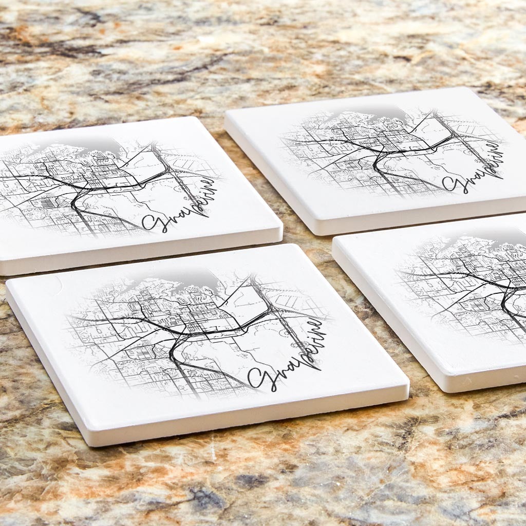 Minimalistic B&W Texas Grapevine Circle Map | Absorbent Coasters | Set of 4 | Min 2