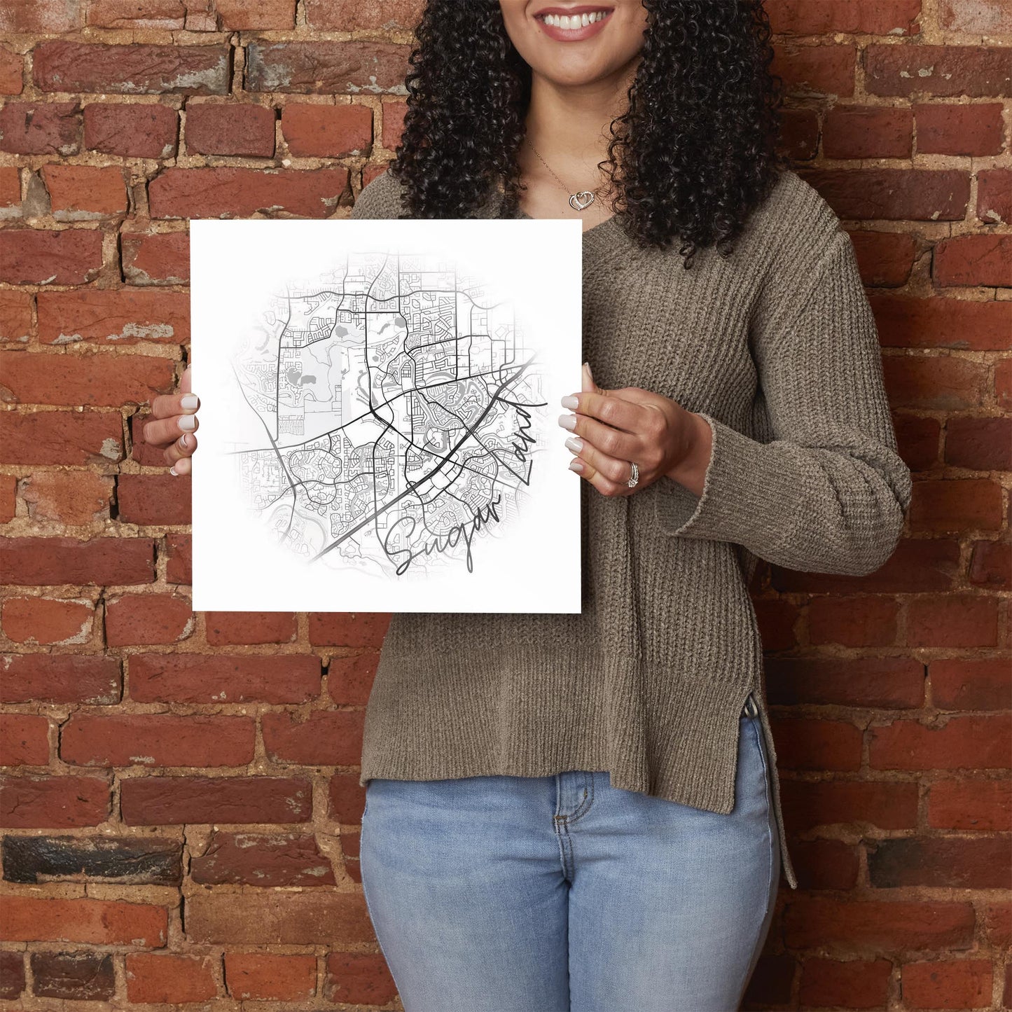 Minimalistic B&W Texas Sugarland Circle Map | Hi-Def Glass Art | Eaches | Min 1