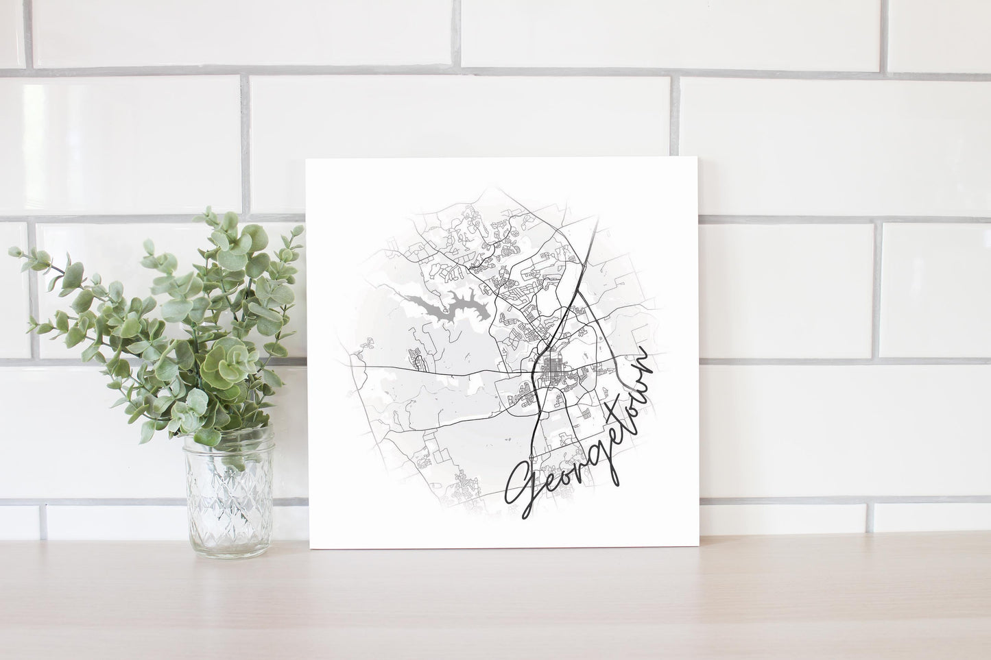Minimalistic B&W Texas Georgetown Circle Map | Wood Sign | Eaches | Min 2