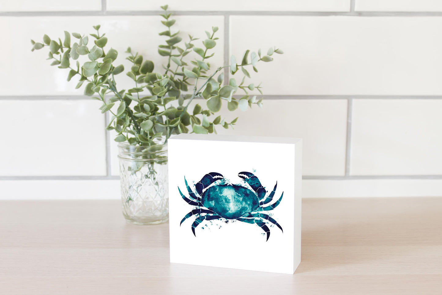 New England Water Color Crab | Wood Block | Eaches | Min 4