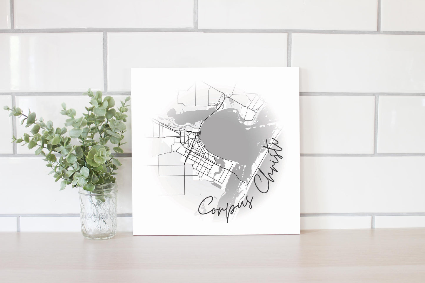 Minimalistic B&W Texas Corpus Christi Circle Map | Wood Sign | Eaches | Min 2