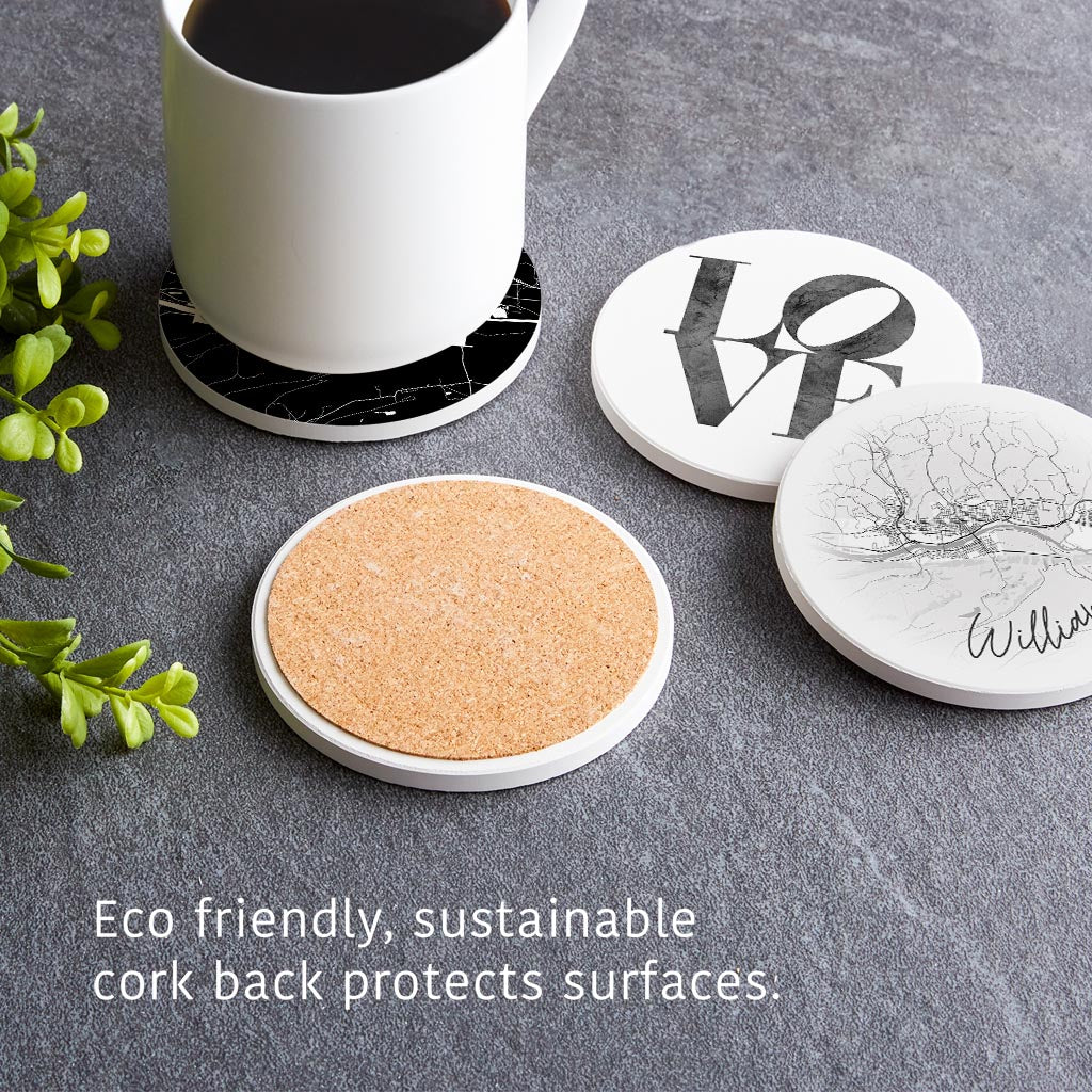 Minimalistic B&W Pennsylvania Williamsport Maps Love | Absorbent Coasters | Set of 4 | Min 2