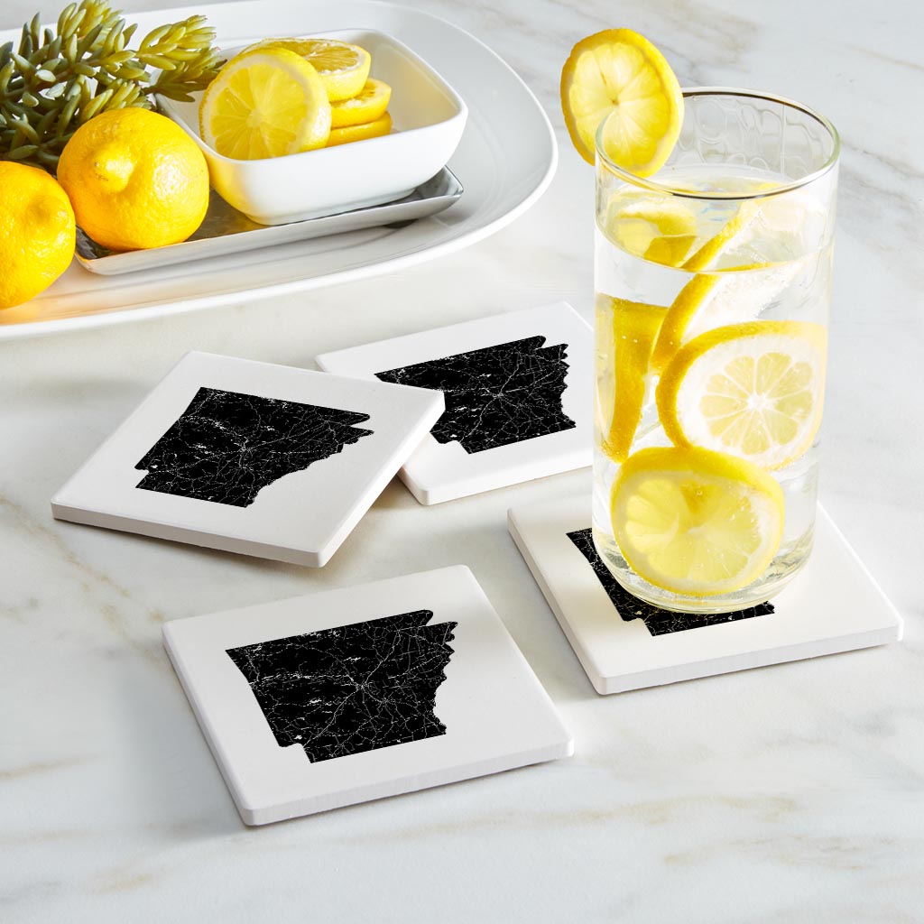B&W Minimalist Arkansas Map | Absorbent Coasters | Set of 4 | Min 2