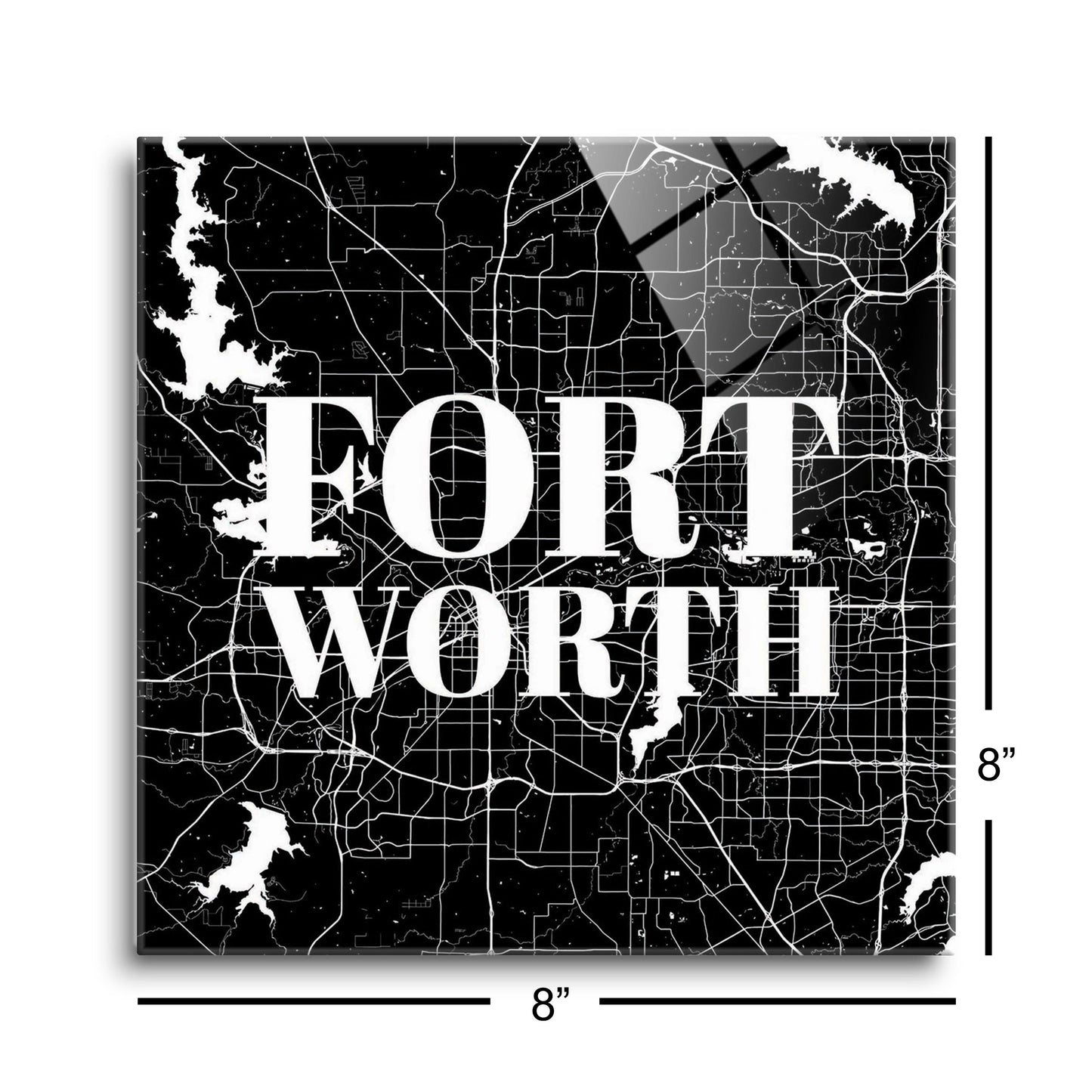 Minimalistic B&W Texas Fort Worth Map | Hi-Def Glass Art | Eaches | Min 2