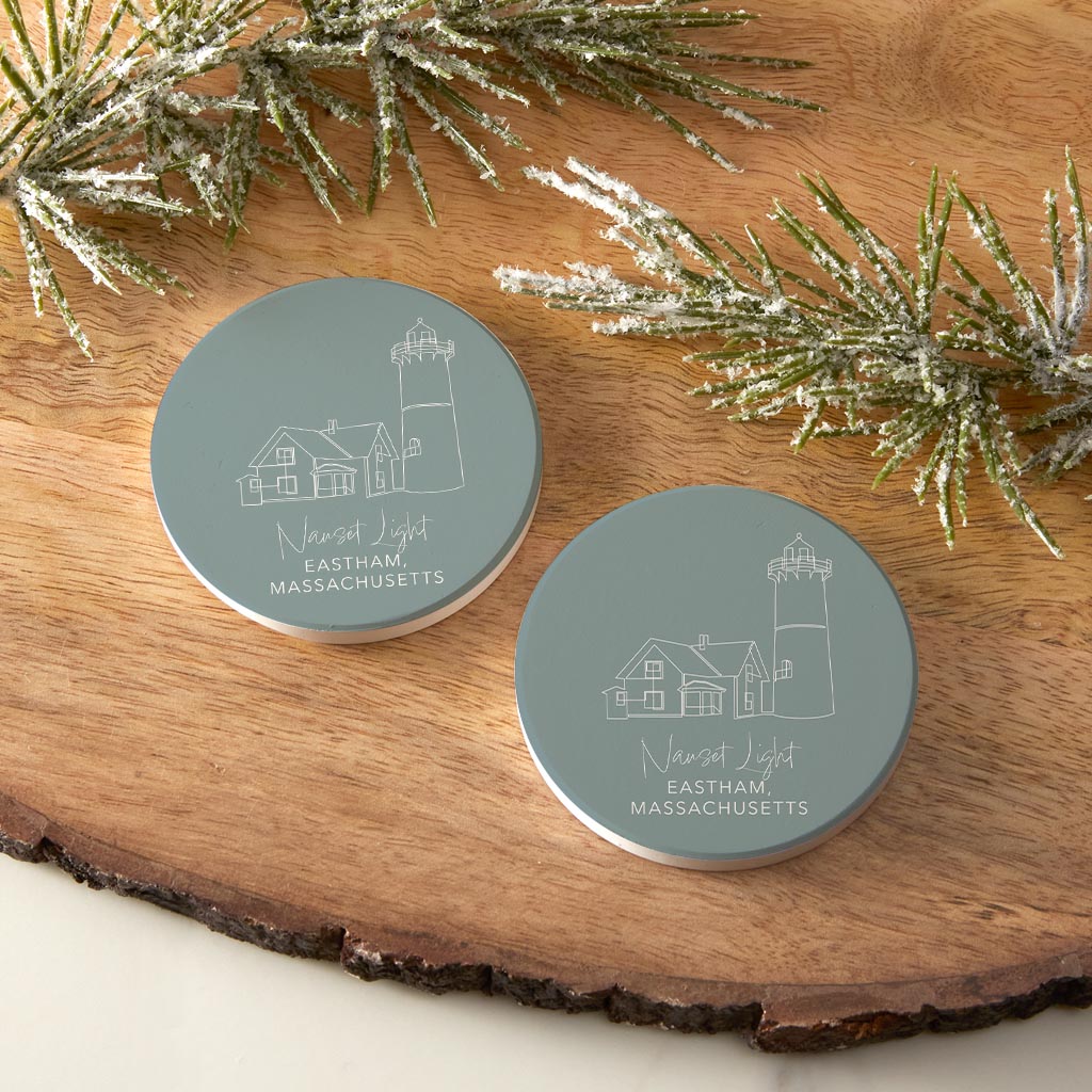 Nauset Light Muted Coastal | Absorbent Car Coasters | Set of 2 | Min 4