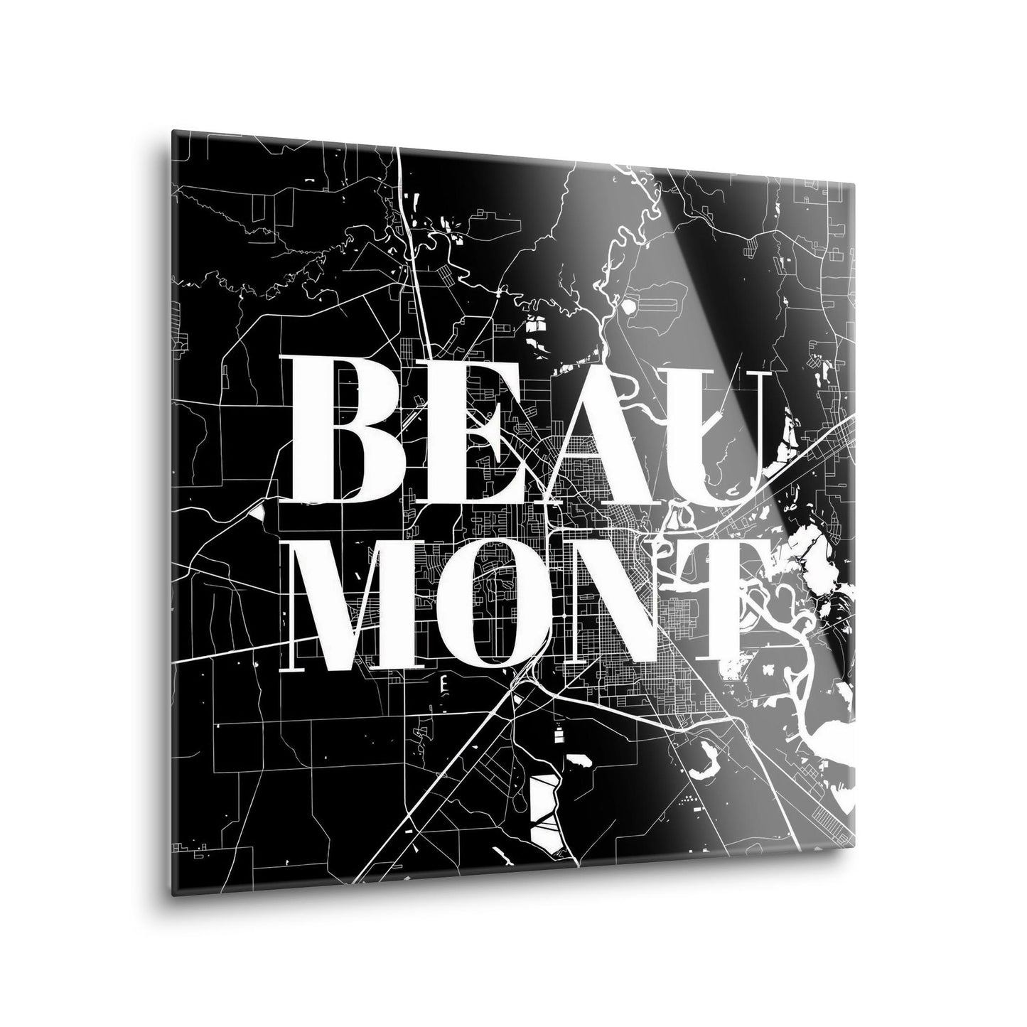 Minimalistic B&W Texas Beaumont Map | Hi-Def Glass Art | Eaches | Min 1