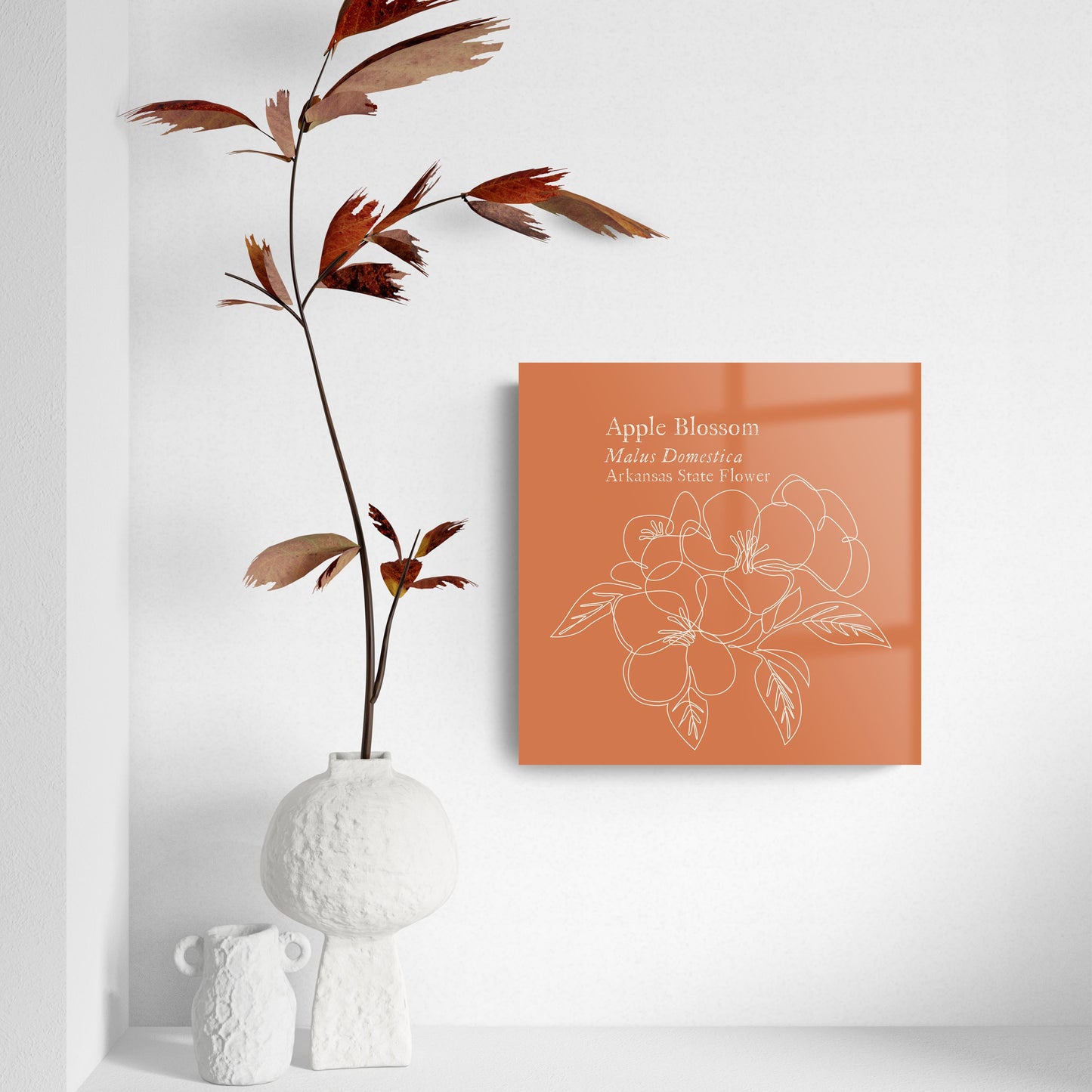 Modern Minimalist Arkansas Single Line Apple Blossoms | Hi-Def Glass Art | Eaches | Min 2