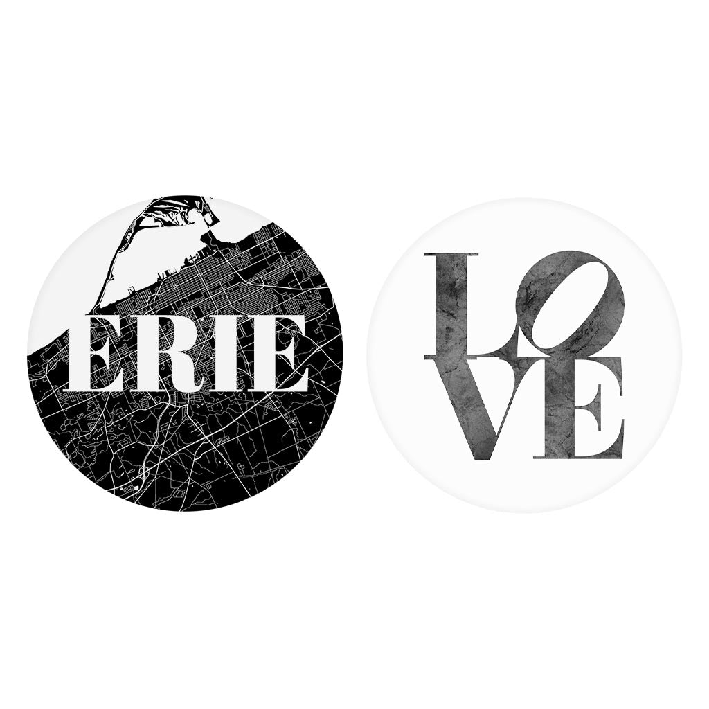 Minimalistic B&W Pennsylvania Erie Map Love| Absorbent Car Coasters | Set of 2 | Min 4