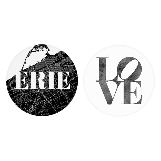 Minimalistic B&W Pennsylvania Erie Map Love| Absorbent Car Coasters | Set of 2 | Min 4