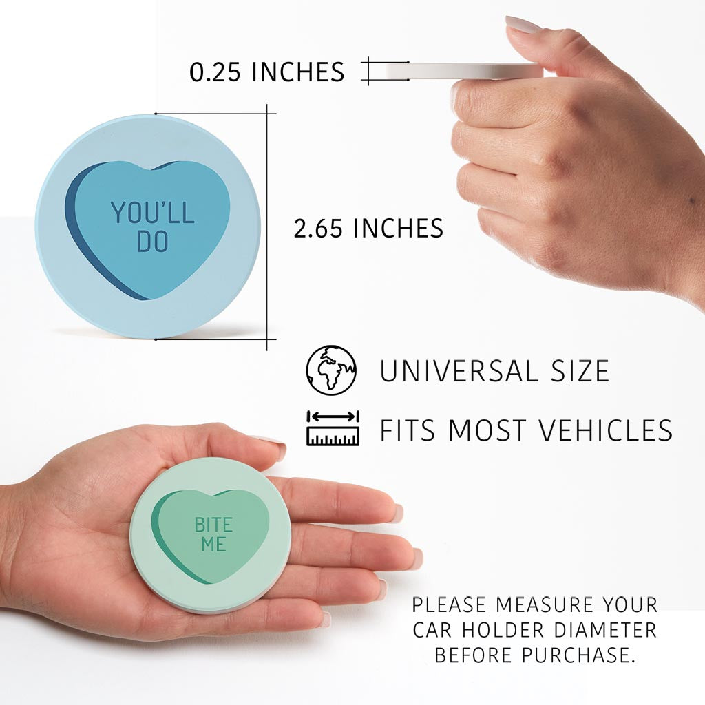 Funny Message Hearts Youll Do Bite Me| Absorbent Car Coasters | Set of 2 | Min 4