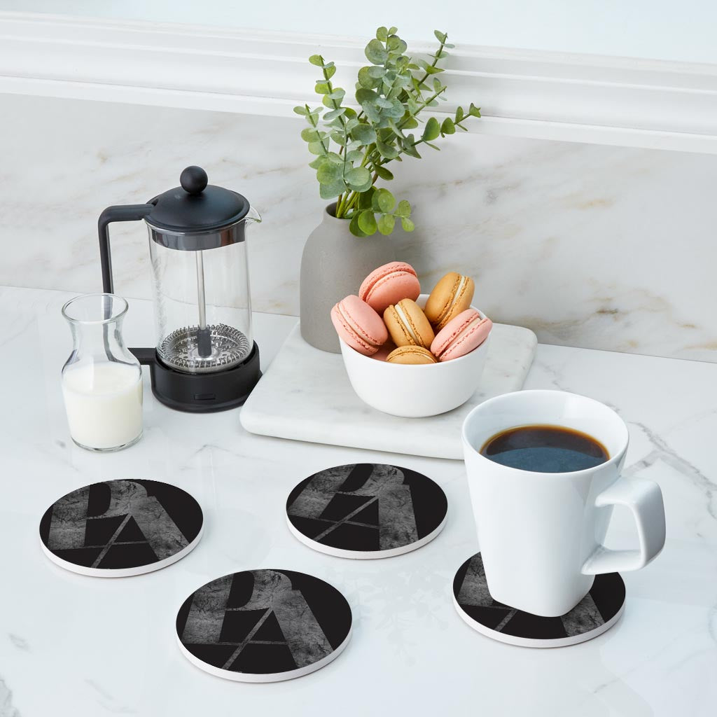 Minimalistic B&W Pennsylvania Black Initials | Absorbent Coasters | Set of 4 | Min 2