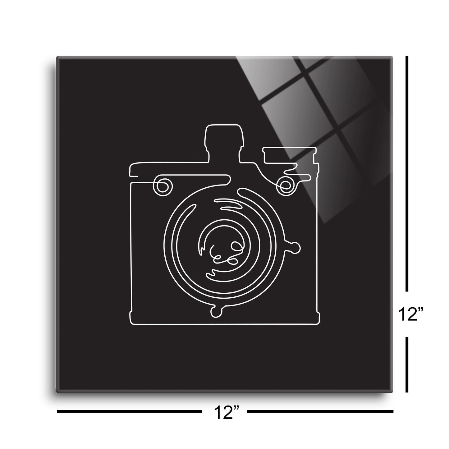 Vintage Camera Line Drawing On Black | Hi-Def Glass Art | Eaches | Min 1