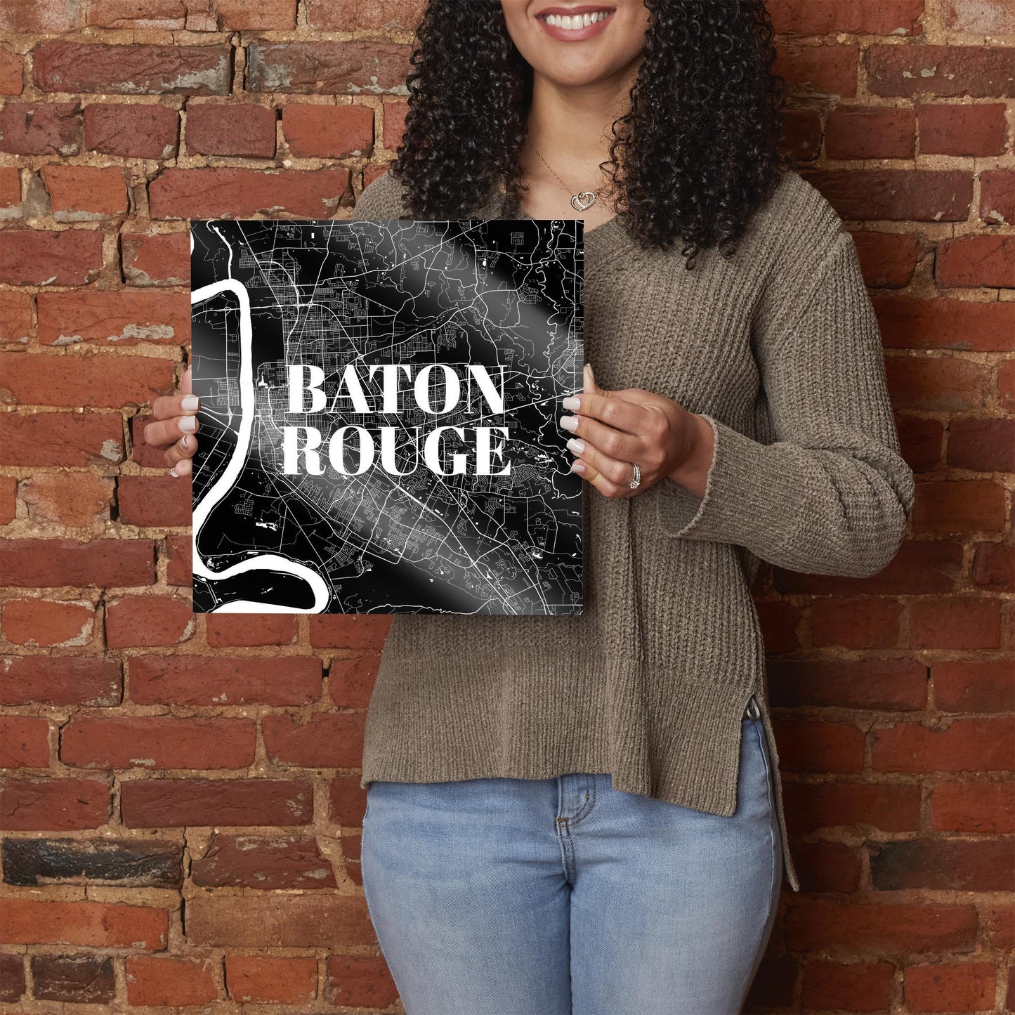 Modern Louisiana Baton Rouge Map | Hi-Def Glass Art | Eaches | Min 1