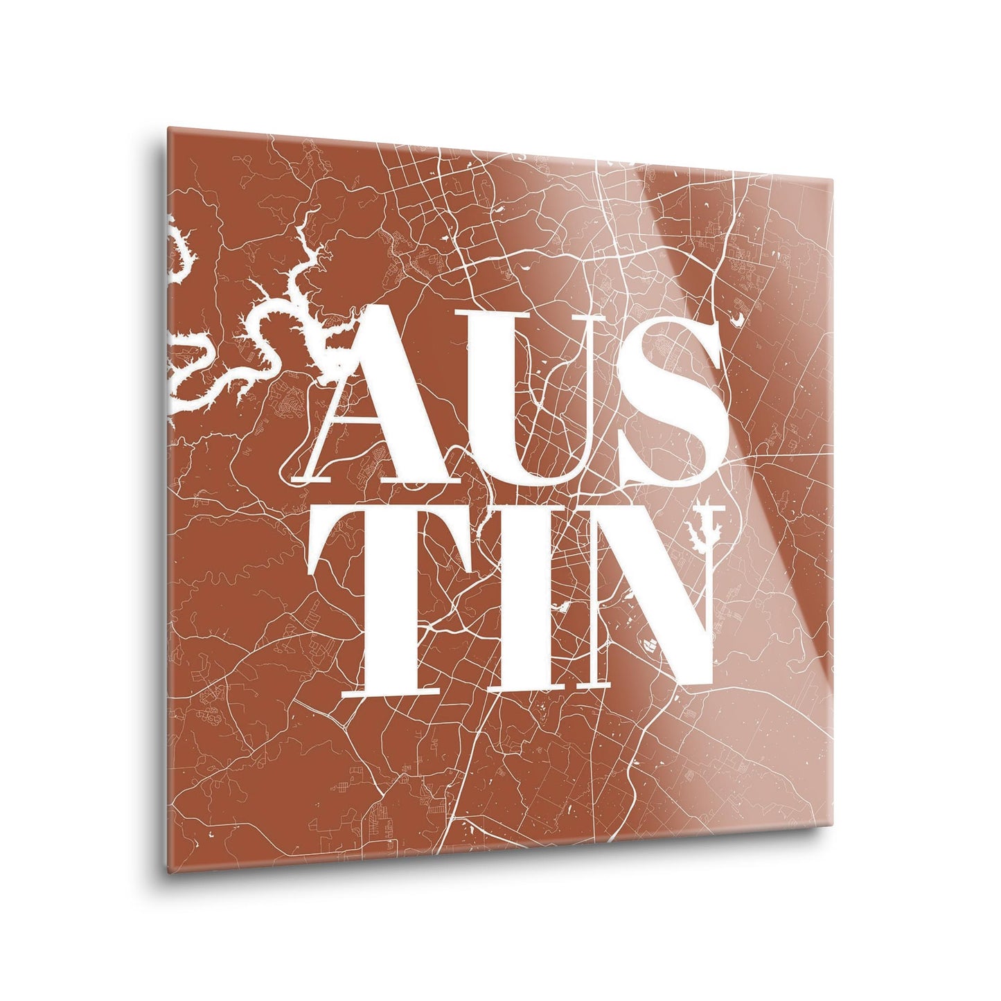 Modern Minimalist Texas Austin Map | Hi-Def Glass Art | Eaches | Min 1