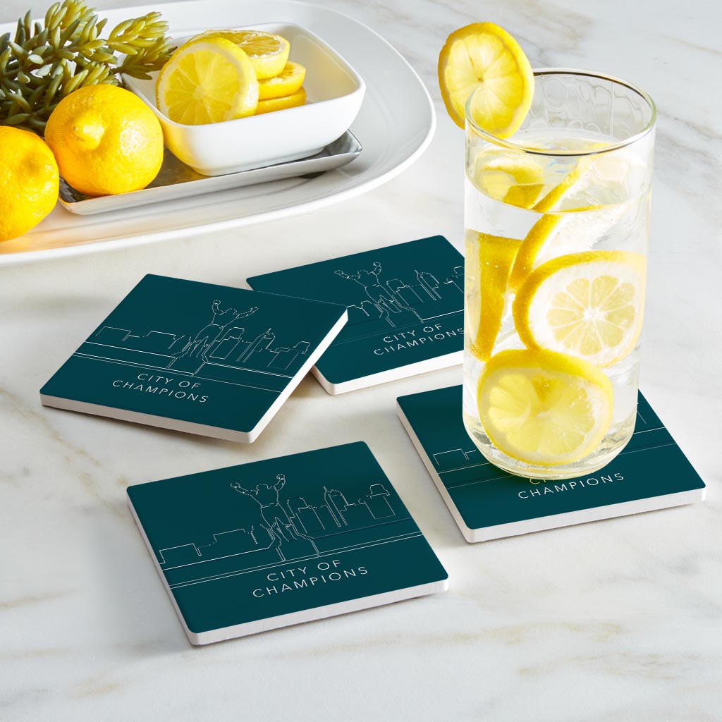 Modern Minimalist Pennsylvania Rocky Statue | Absorbent Coasters | Set of 4 | Min 2