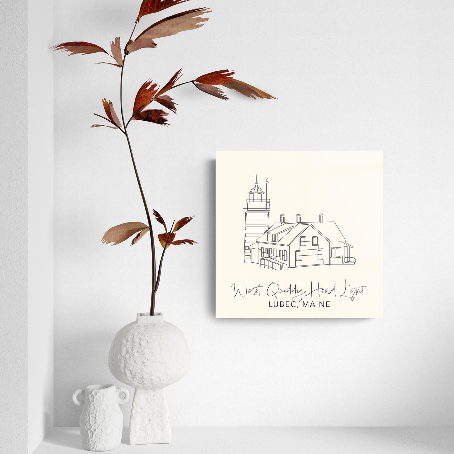 Cream West Quoddy Head Light | Hi-Def Glass Art | Eaches | Min 2