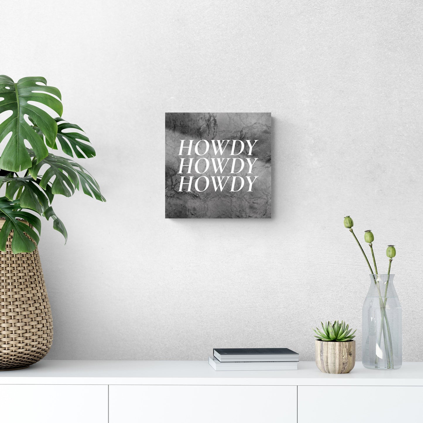 Minimalistic B&W Texas Textured Howdy | Hi-Def Glass Art | Eaches | Min 1