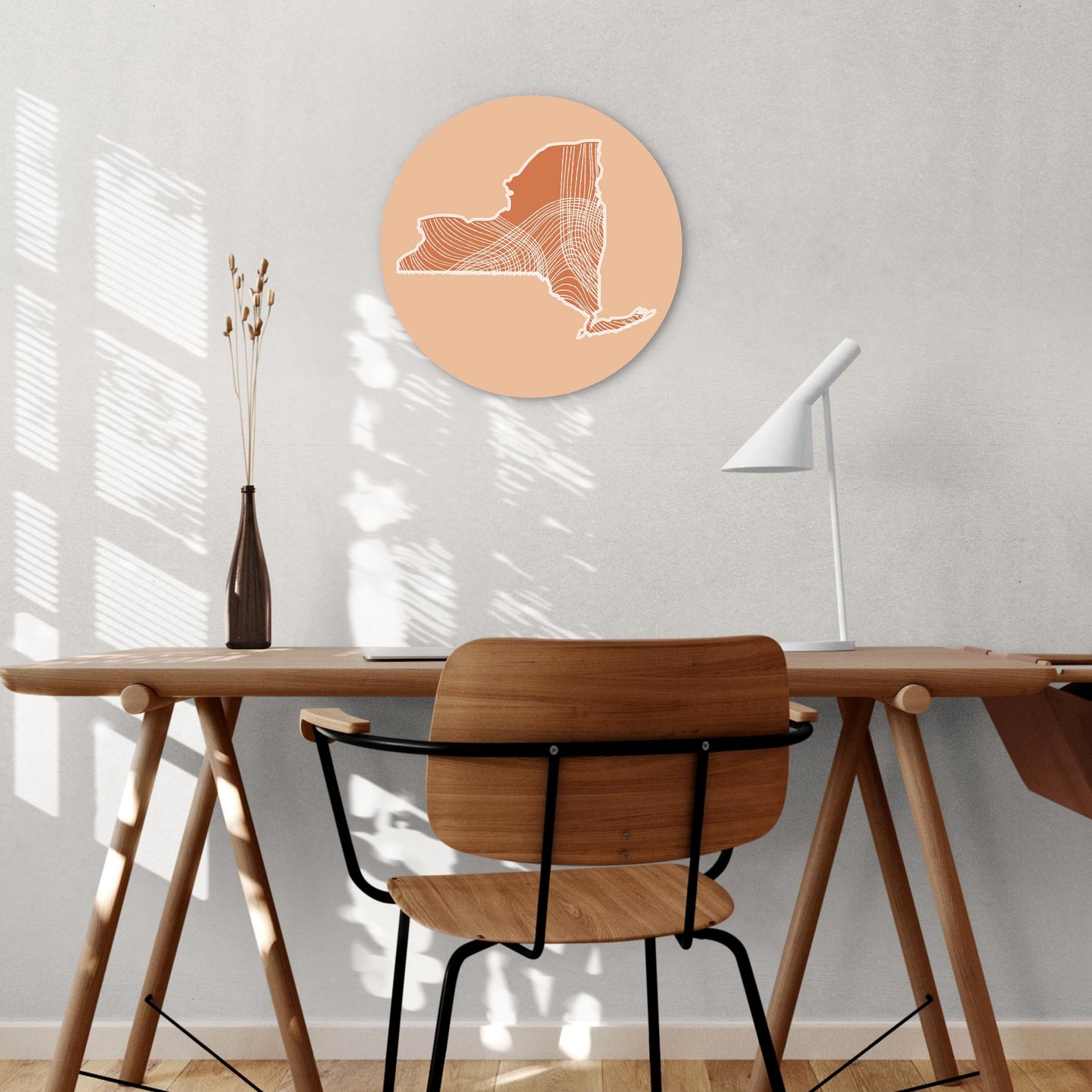 Modern Minimalist New York State Fluid Lines Light | Wood Sign | Eaches | Min 1