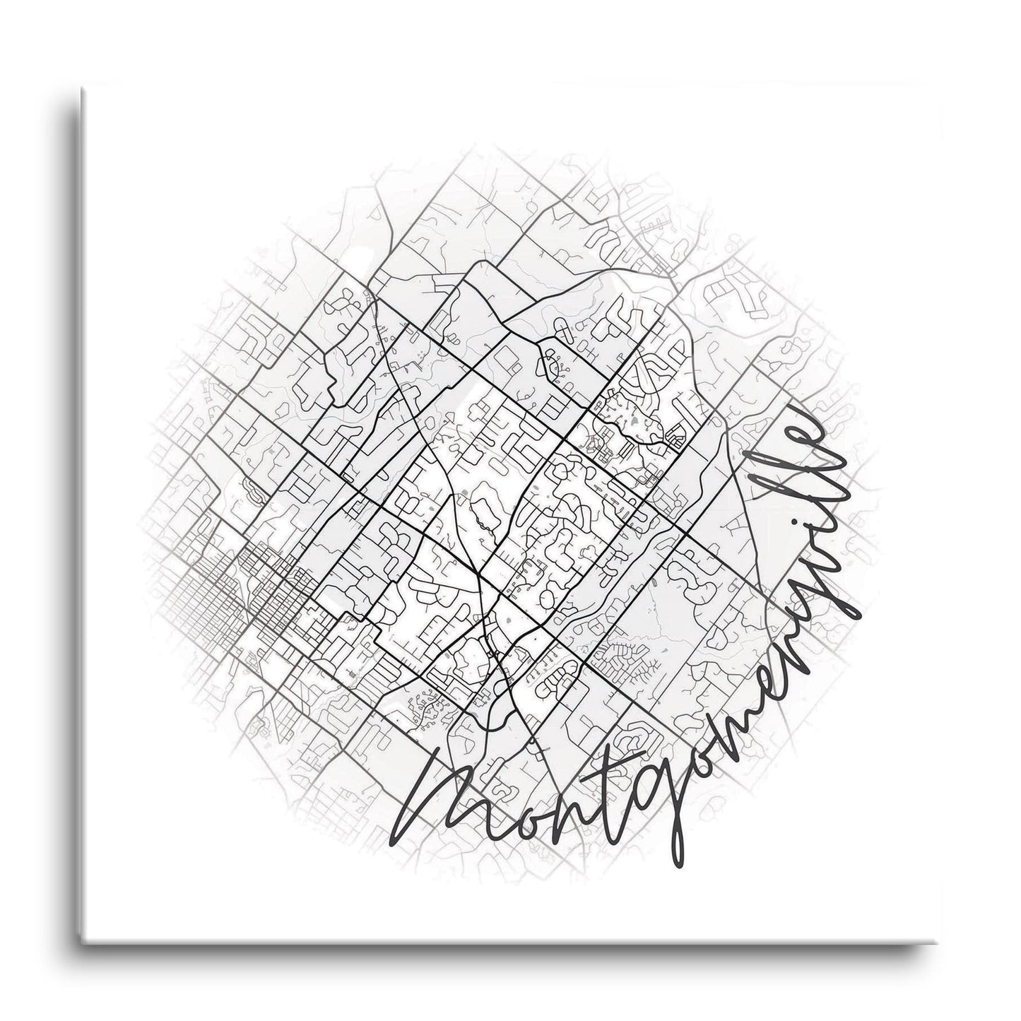 Minimalistic B&W Pennsylvania Montgomeryville Circle Map | Hi-Def Glass Art | Eaches | Min 1