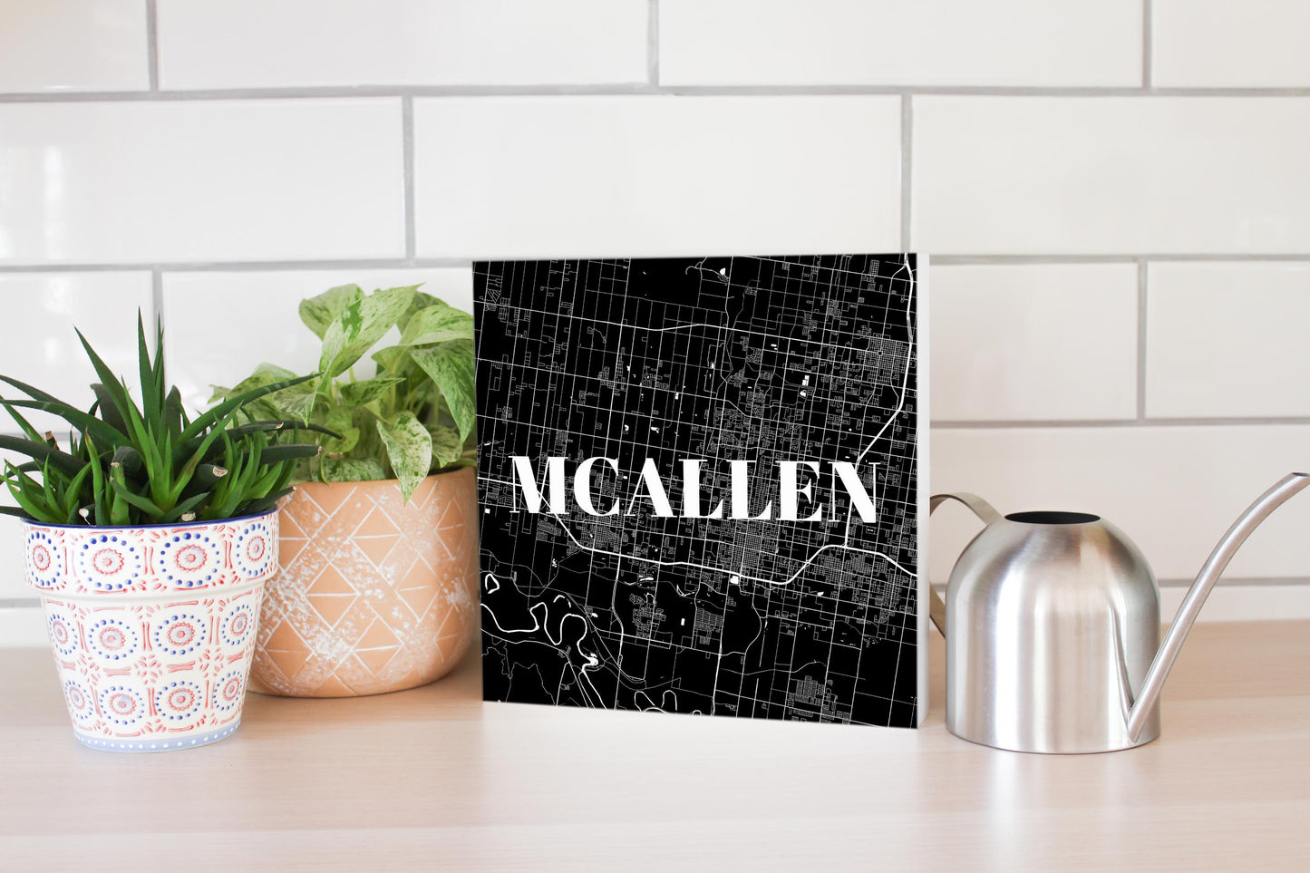 Minimalistic B&W Texas Mcallen Map | Wood Block | Eaches | Min 2