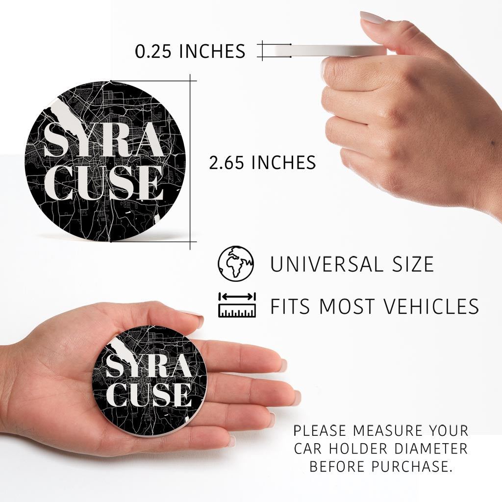 Minimalistic B&W New York Syracuse Map | Absorbent Car Coasters | Set of 2 | Min 4