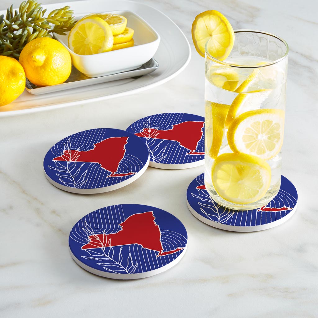 Red White And Blue New York State Retro Thin Lines| Absorbent Coasters | Set of 4 | Min 2