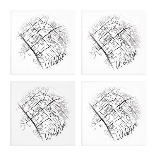 Minimalistic B&W Texas Webster Circle Map | Absorbent Coasters | Set of 4 | Min 2