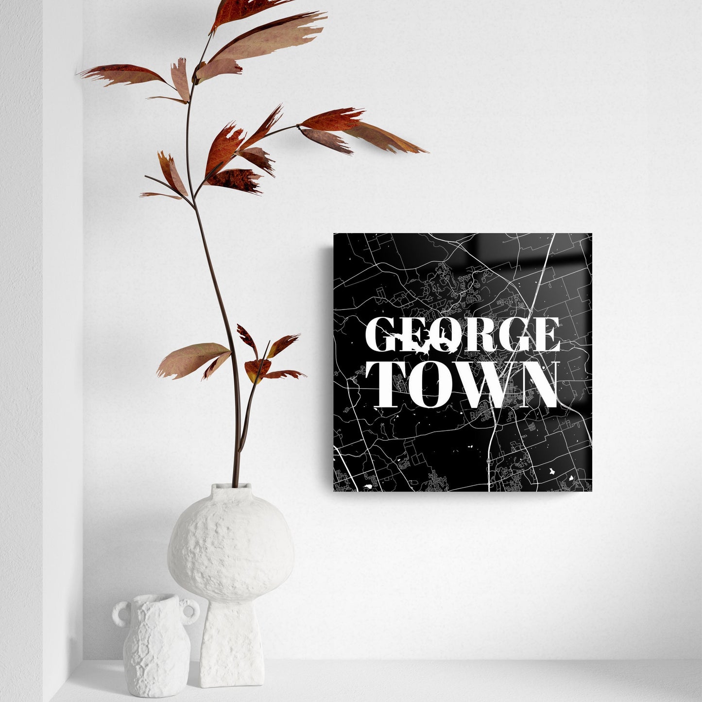 Minimalistic B&W Texas Georgetown Map | Hi-Def Glass Art | Eaches | Min 2