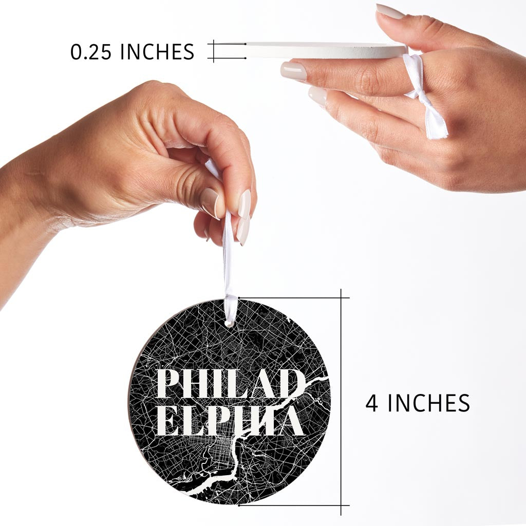 Minimalistic B&W Pennsylvania Philadelphia Map| Wood Ornament | Eaches | Min 6