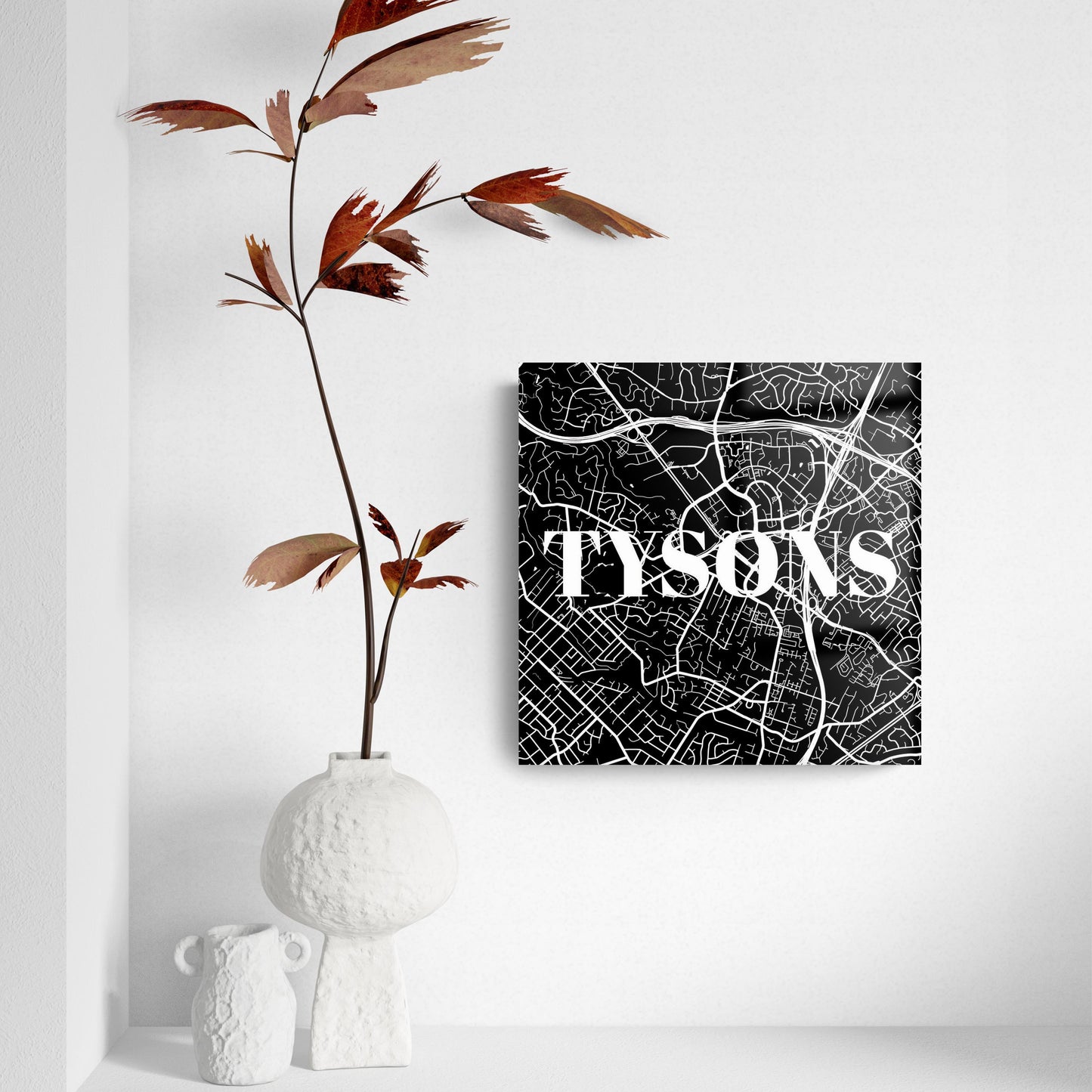 Minimalistic B&W Virginia Tysons Map | Hi-Def Glass Art | Eaches | Min 2