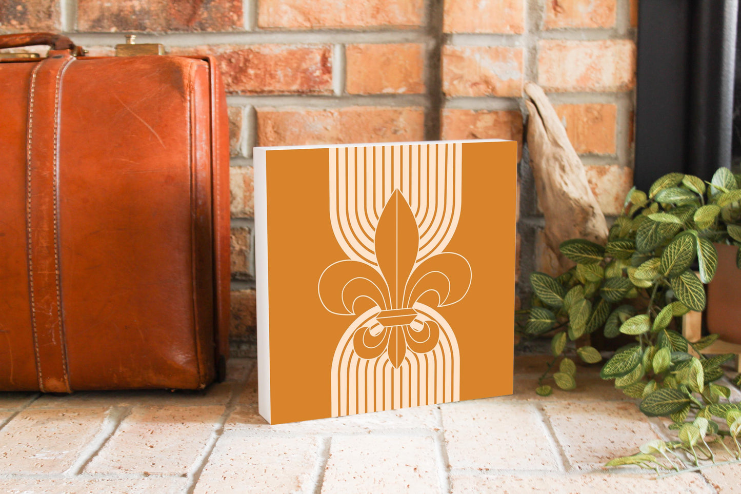 Modern Minimalist Louisiana Orange Fleu De Lis | Wood Block | Eaches | Min 2