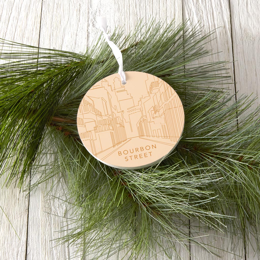 Modern Minimalist Louisiana Bourbon Street Line Drawing| Wood Ornament | Eaches | Min 6