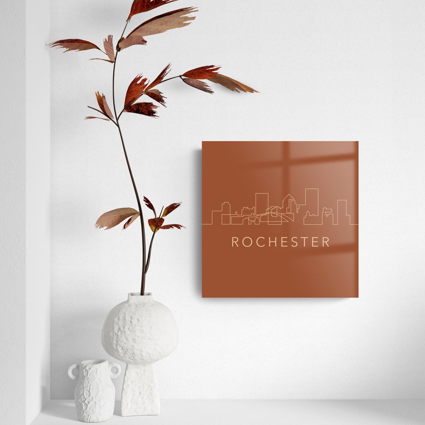 Modern Minimalist New York Rochester Skyline | Hi-Def Glass Art | Eaches | Min 2
