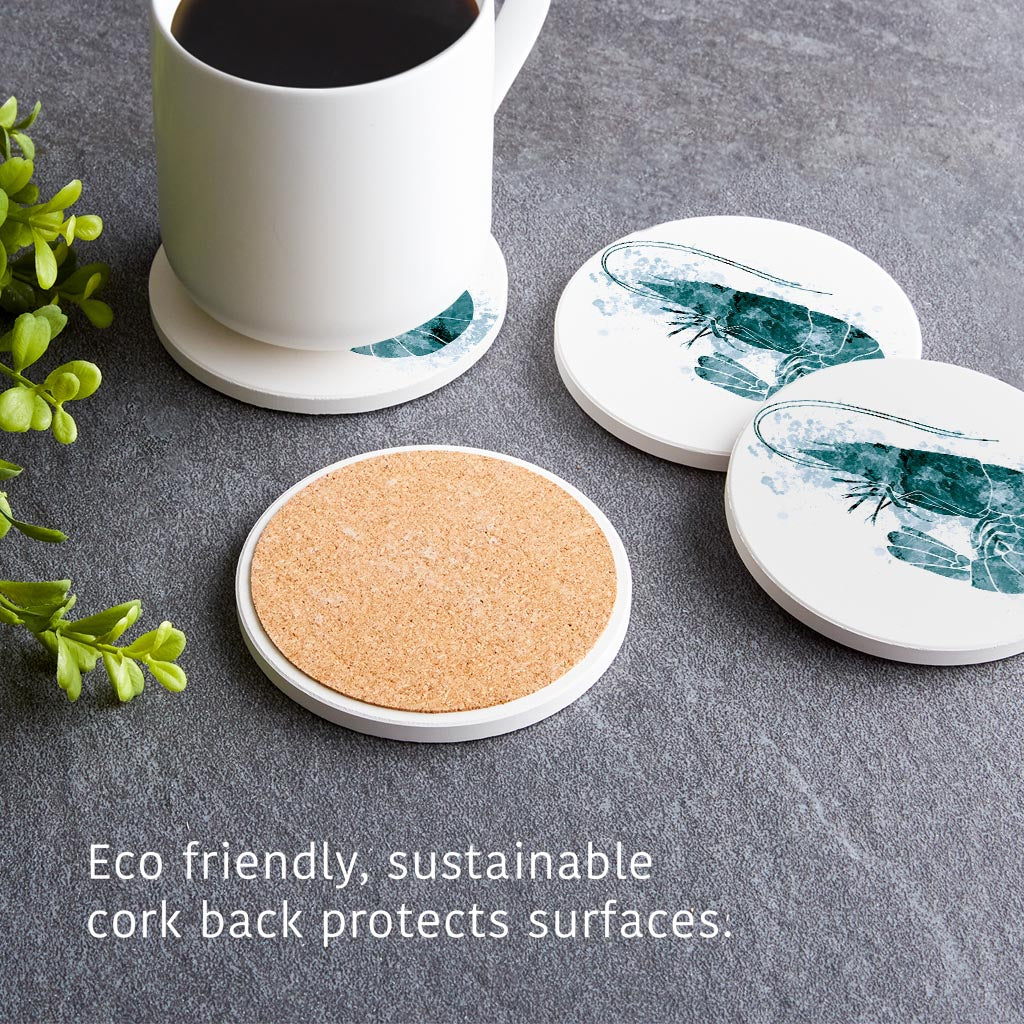 Blue White Water Color Shrimp | Absorbent Coasters | Set of 4 | Min 2